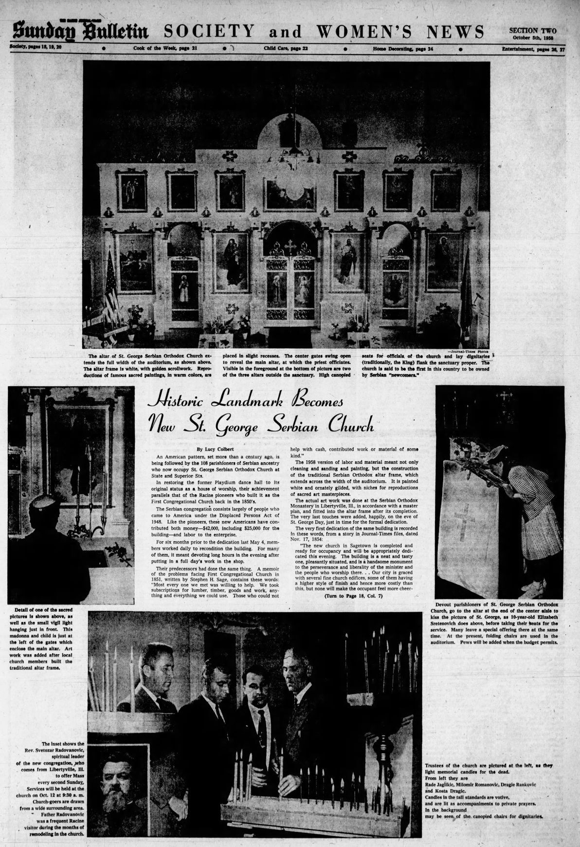 Article on Saint George Serbian Orthodox Church in Racine, published October 5, 1958